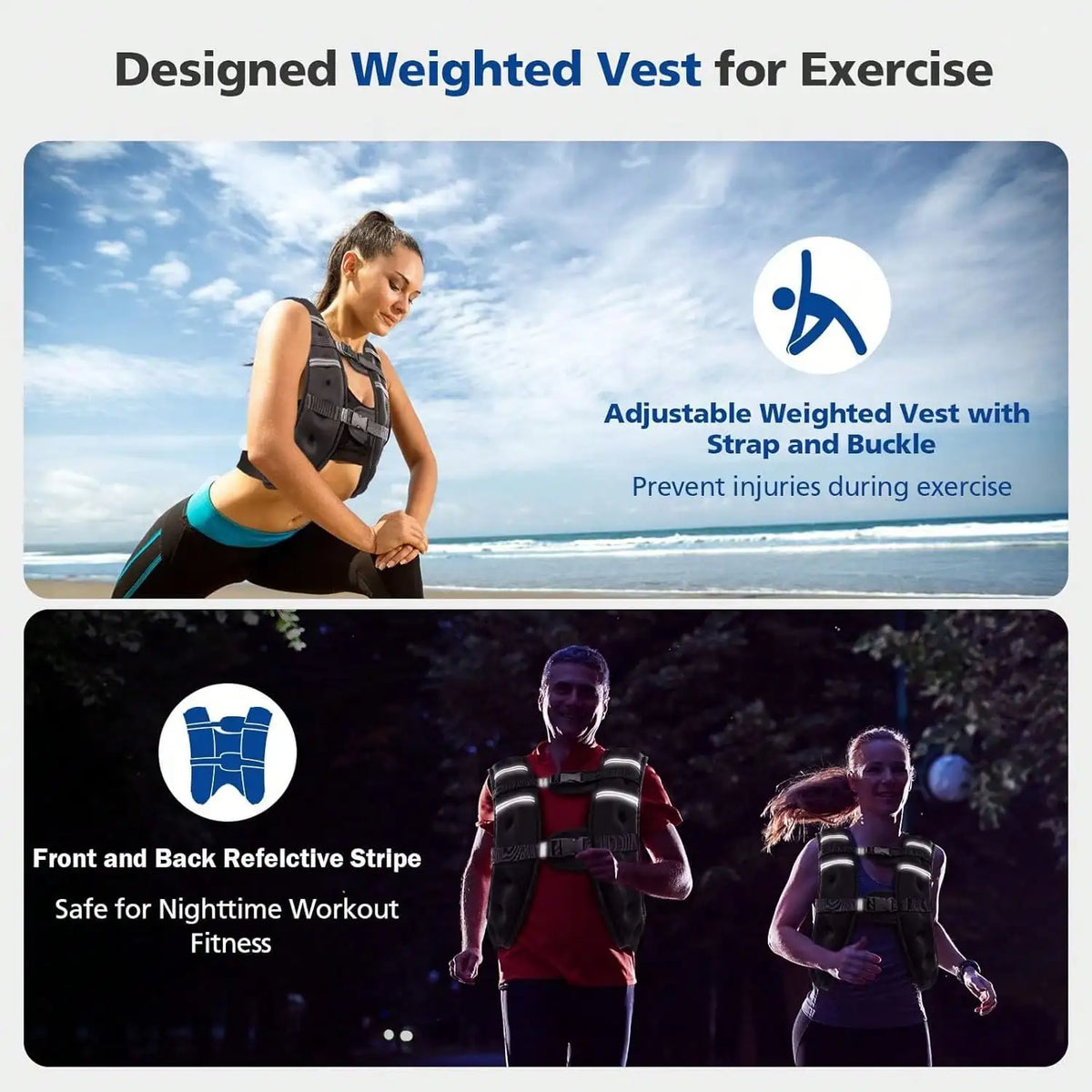 Weighted Training Vest With Buckles, Phone Pocket And Reflective Stripe