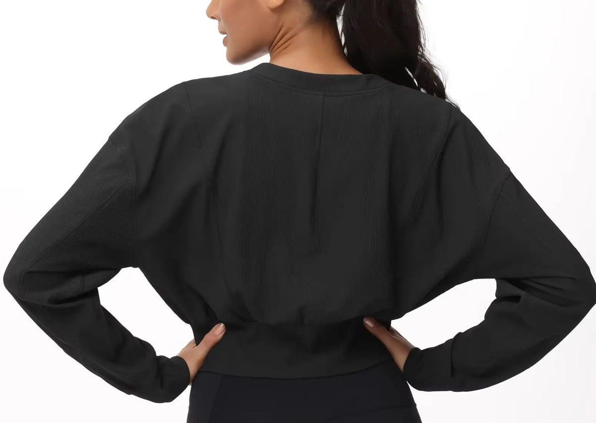 THE GYM PEOPLE Women's Cropped Full Zip Ribbed Workout Jacket