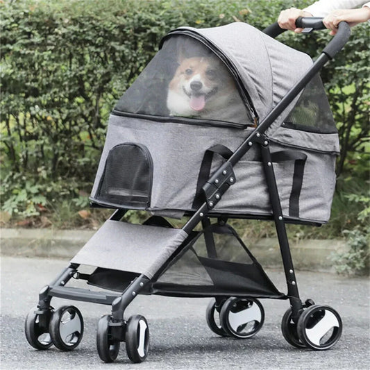 Foldable Pet Stroller With 360 Degree Wheels And Rain Cover