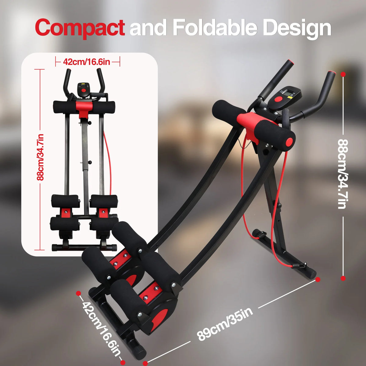 Foldable Adjustable Abdominal Trainer With Resistance Bands And LCD Display
