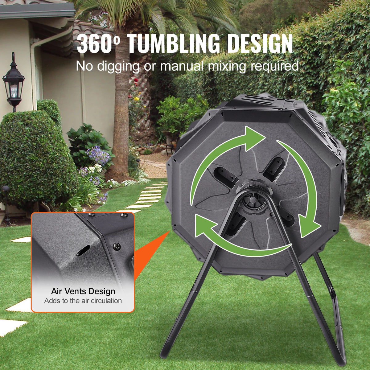 SucceBuy Dual Chamber Tumbling Compost Bin for Garden Composting
