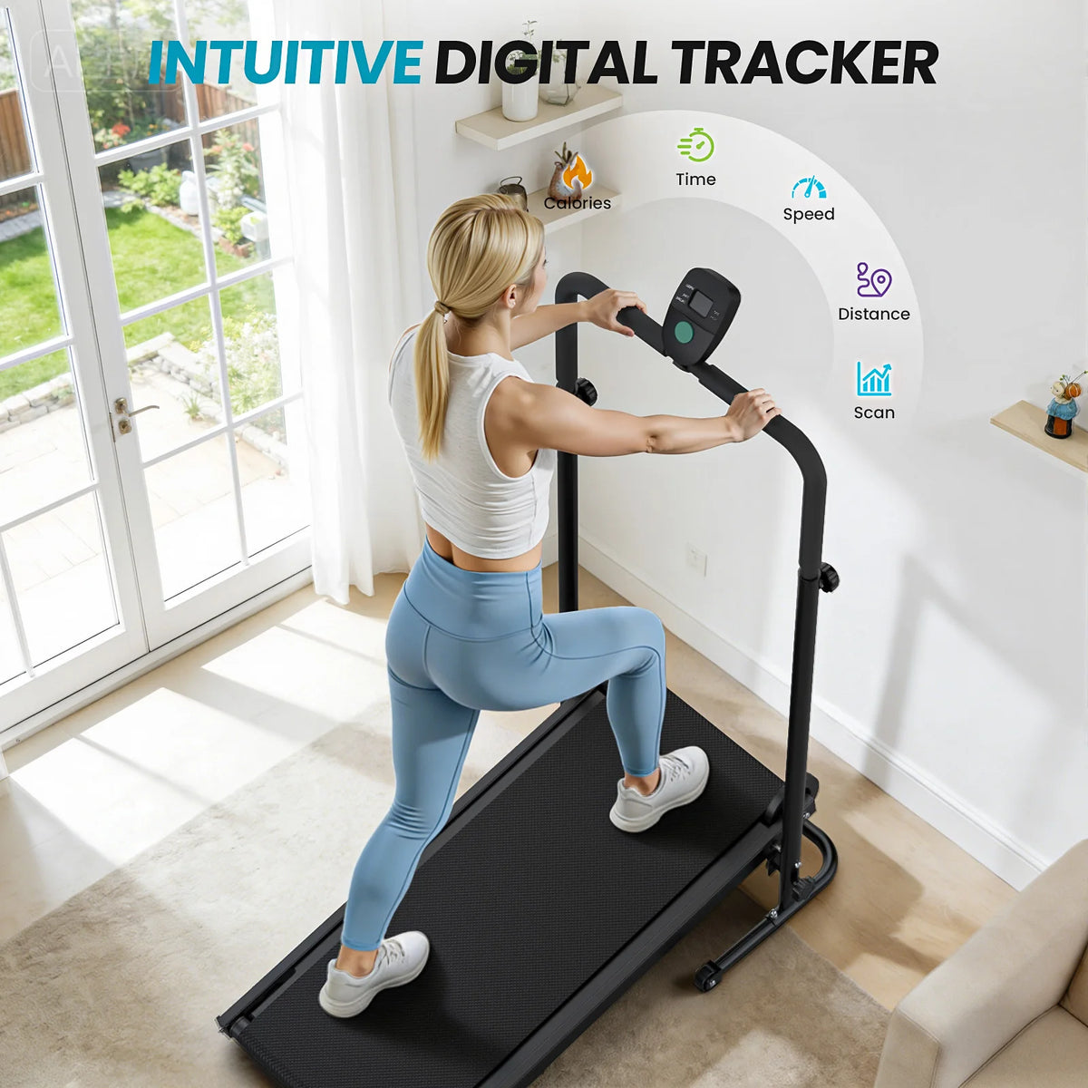 AKLUER Non Motorized Treadmill With Adjustable Incline And LCD Monitor