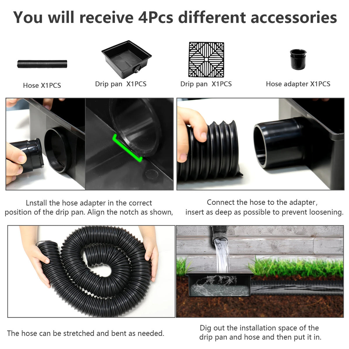 Outdoor Drain Catch Basin Kit With Grate And Flexible Pipe