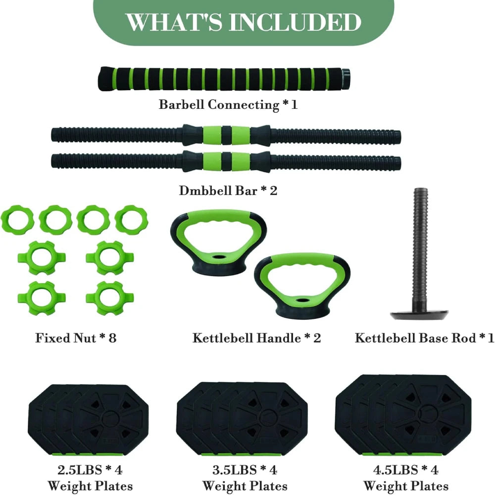 Adjustable Dumbbell Set With Barbell Kettlebell And Push Up Stand