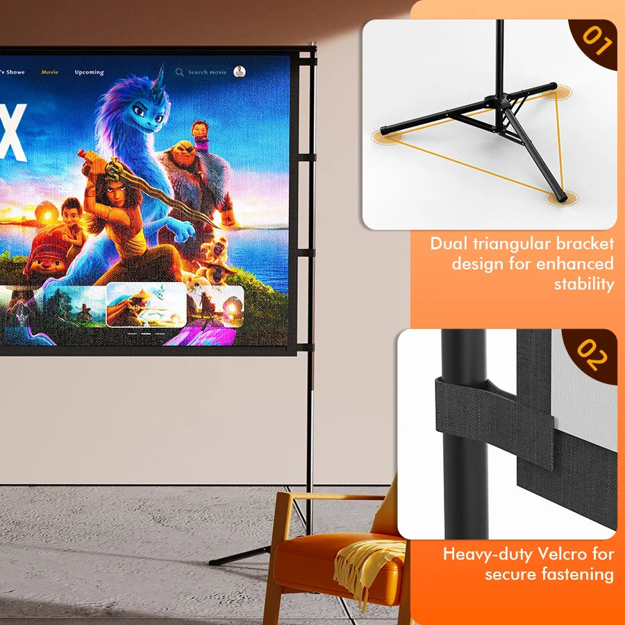 XBJ Portable Projector Screen With Durable Tripod Stand For Outdoors
