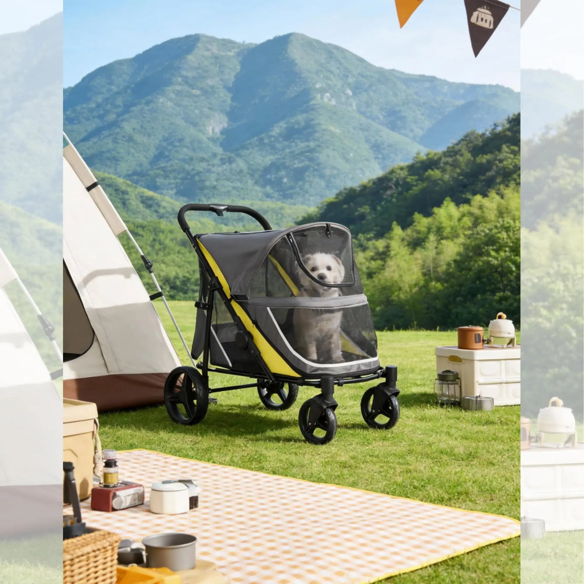 Collapsible All Terrain Pet Stroller Wagon With Dual Entry Breathable Mesh