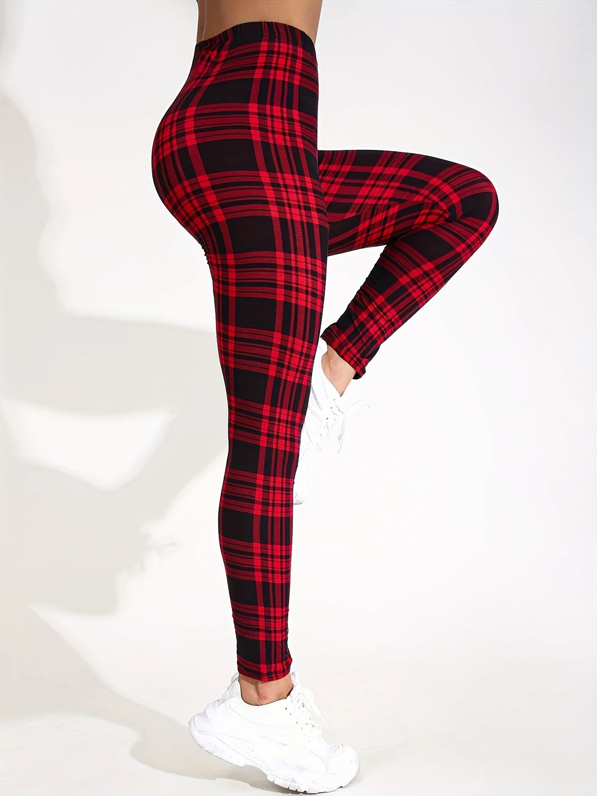 Women's High Waist Plaid Print Yoga Leggings With Utility Pockets
