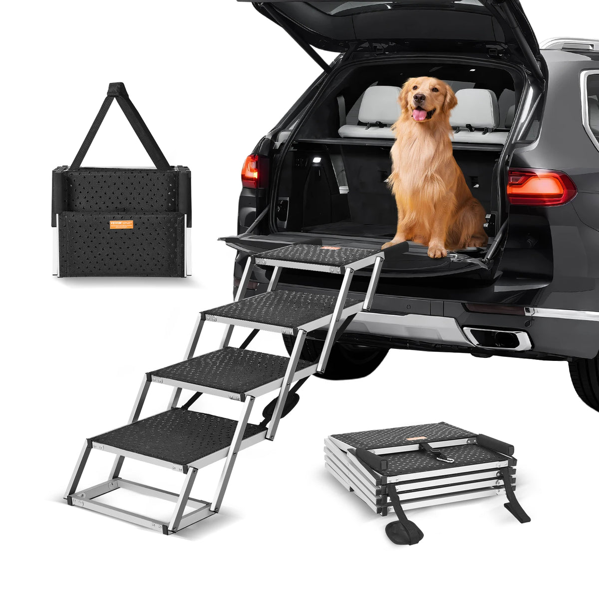 SucceBuy Folding Aluminum Dog Car Steps for Cars and SUVs