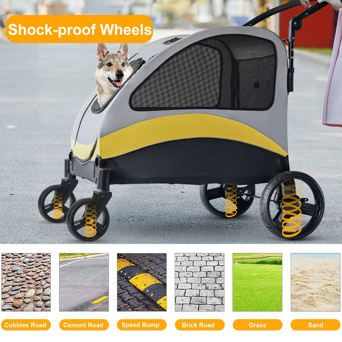 Foldable Dog Stroller Pram With Four Wheels For Travel