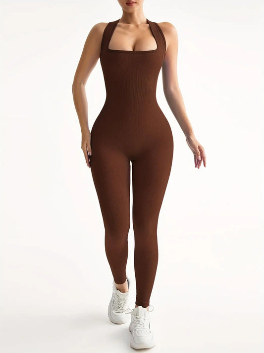 Womens Seamless Quick Dry Yoga Jumpsuit Cross Back Workout Outfit
