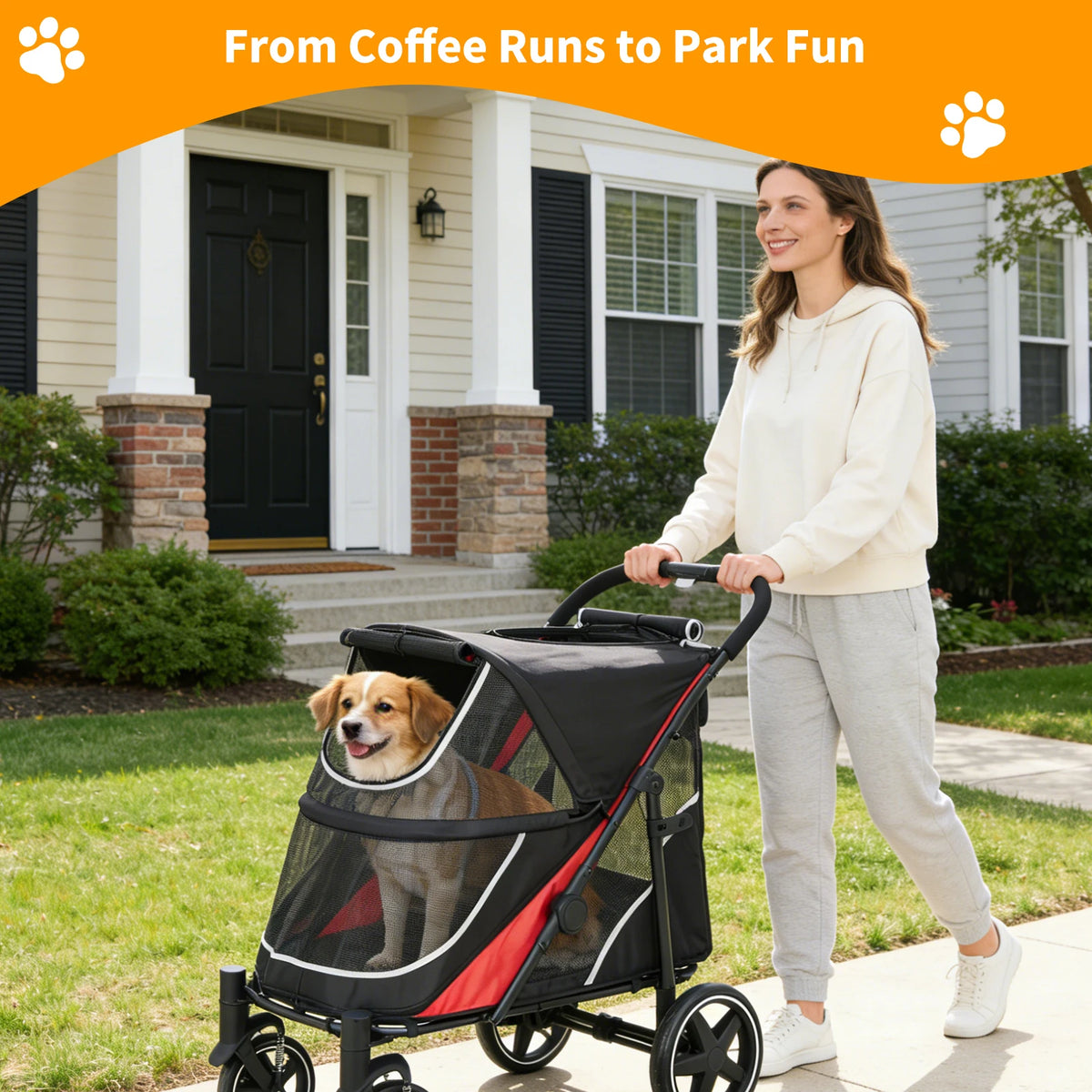 Foldable Pet Stroller for Large Dogs and Two Small Dogs